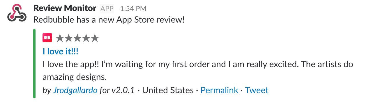 App reviews posted automatically into a Slack channel